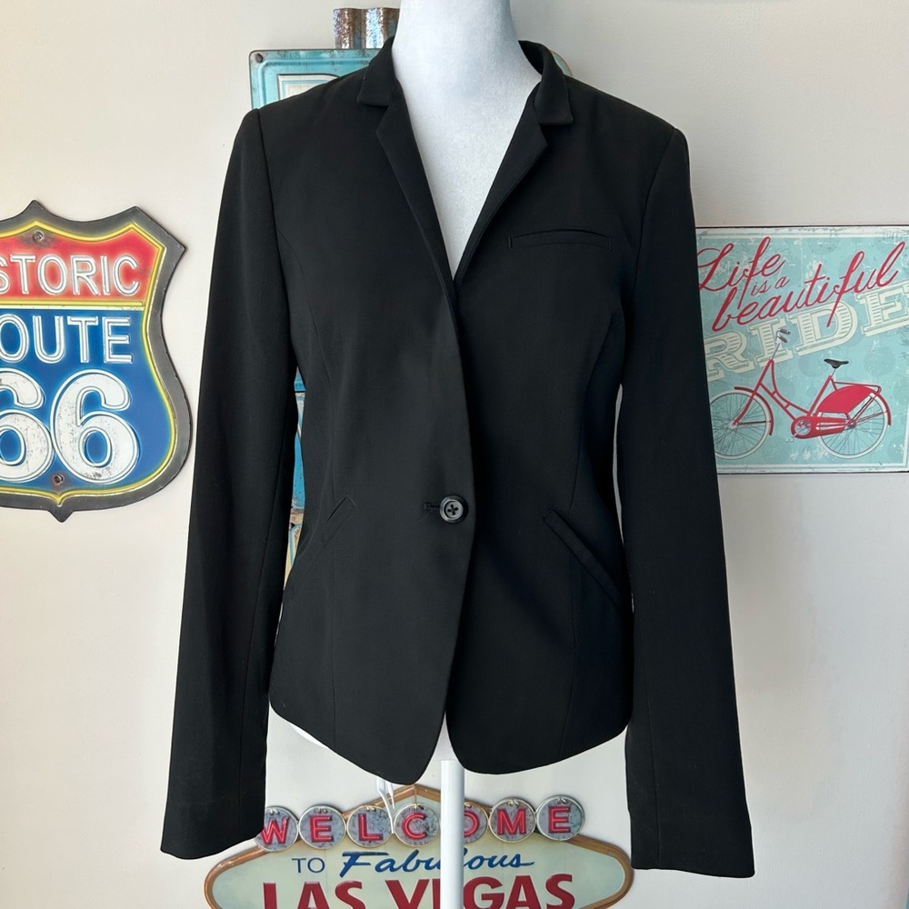 American Eagle Black Fitted One Button Blazer Business Work Career Wear Office